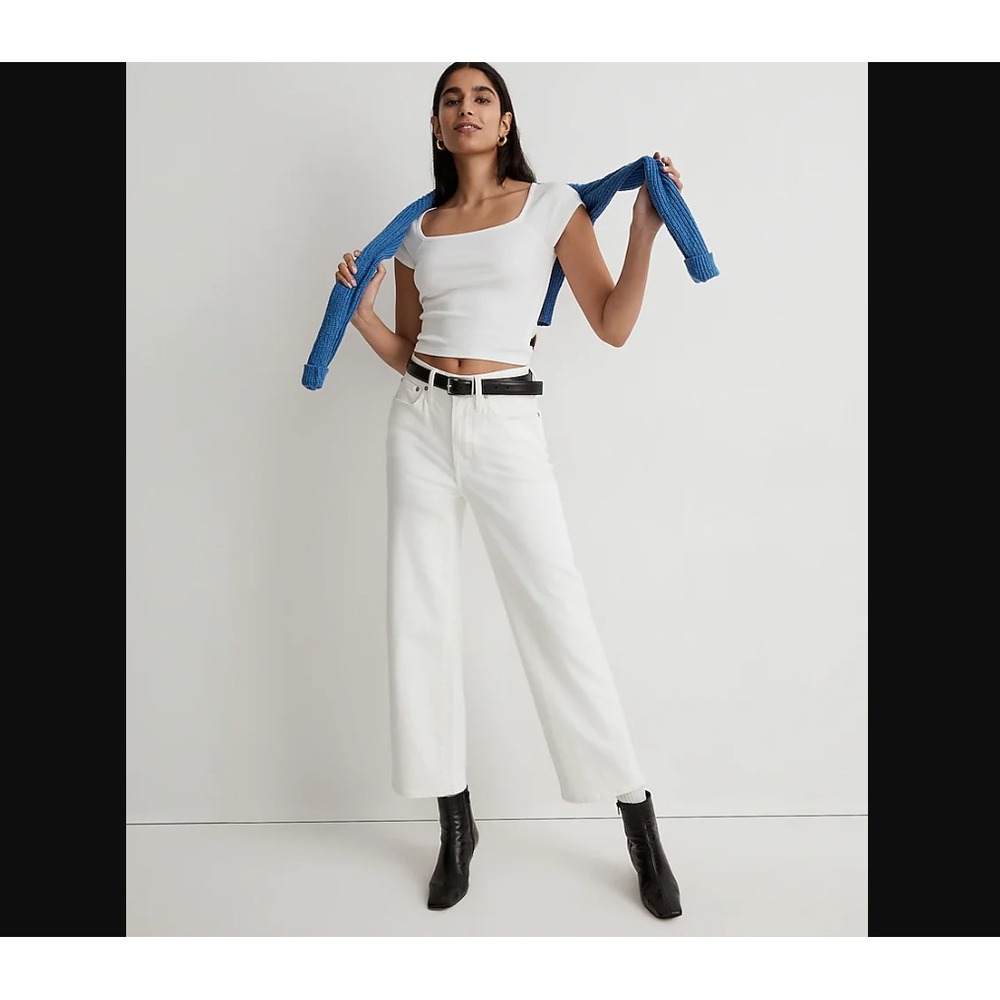 Madewell Womens 33 White Perfect Vintage Wide Leg Crop Jeans High Waist Fitted‎
